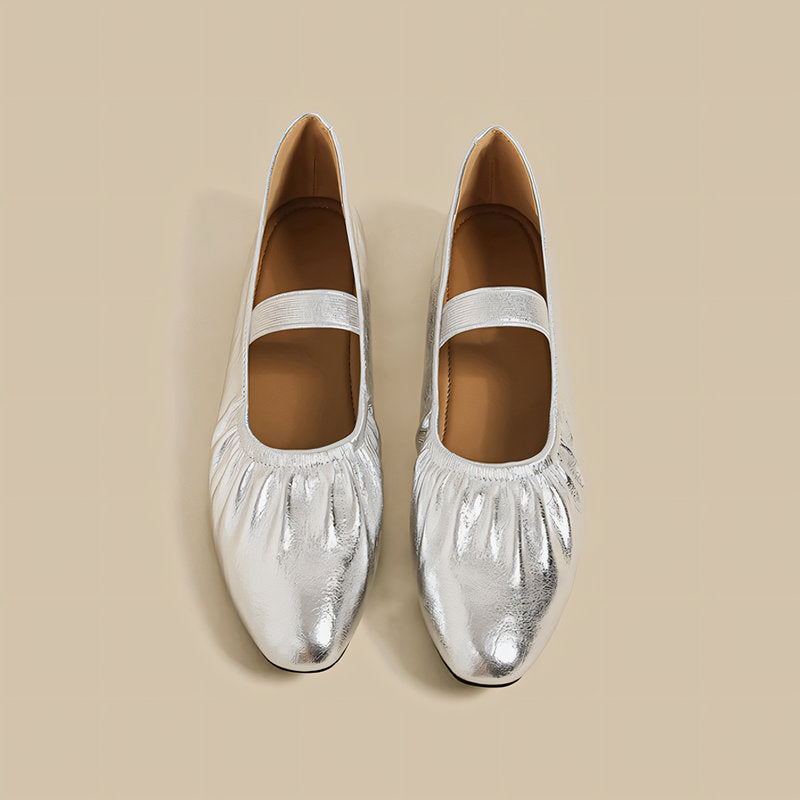 【l’aise】Chic Moments メタリックシルバー ローファー