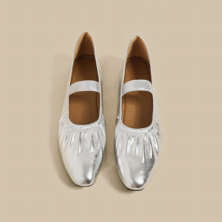 【l’aise】Chic Moments メタリックシルバー ローファー