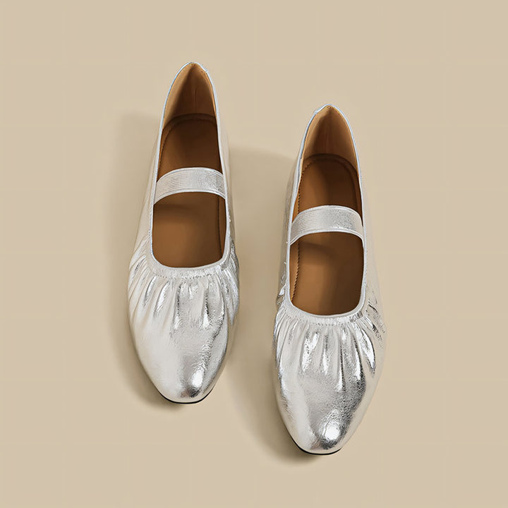 【l’aise】Chic Moments メタリックシルバー ローファー