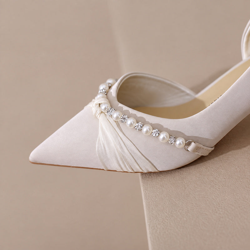 【l’aise】Chic Moments パールギャザー ポインテッドトゥパンプス