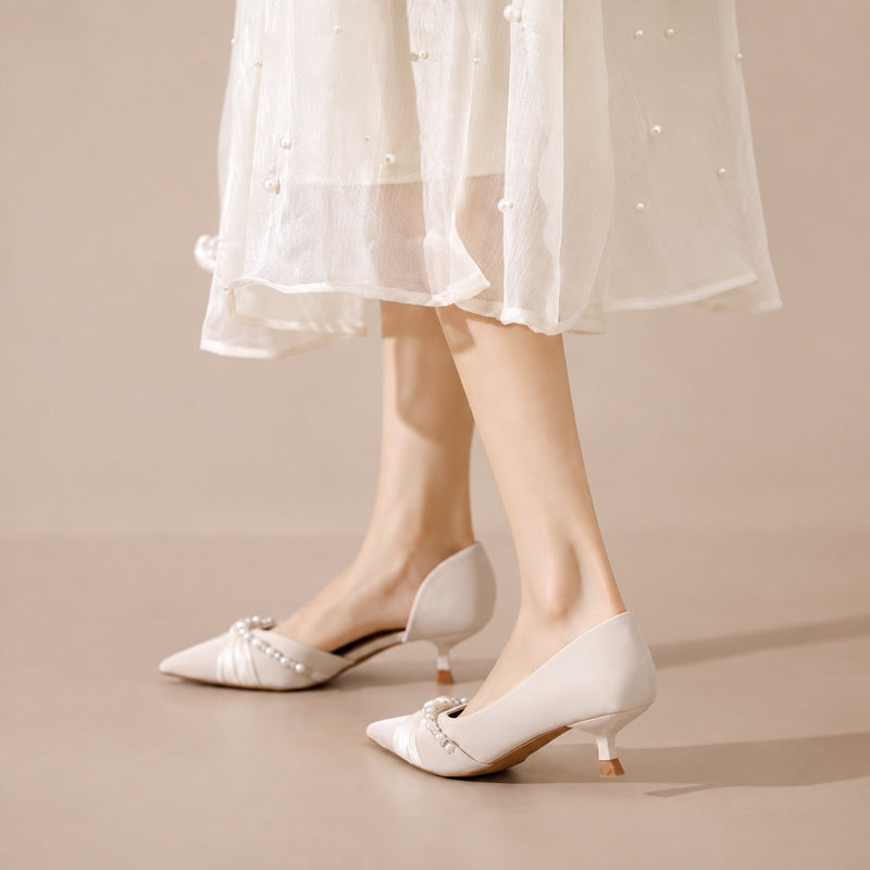 【l’aise】Chic Moments パールギャザー ポインテッドトゥパンプス